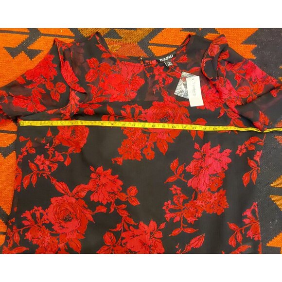 NEW Roz and Ali Plus Size Black and Red Floral Chiffon Top. Ruffles. 1X - Picture 12 of 14